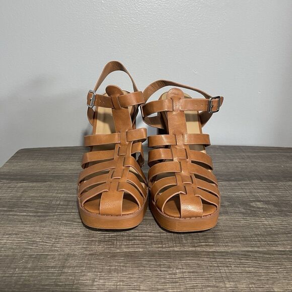 Bamboo Women’s Light Brown Fisherman Platform High Block Heel Sandals Size 8.5 - Picture 3 of 11